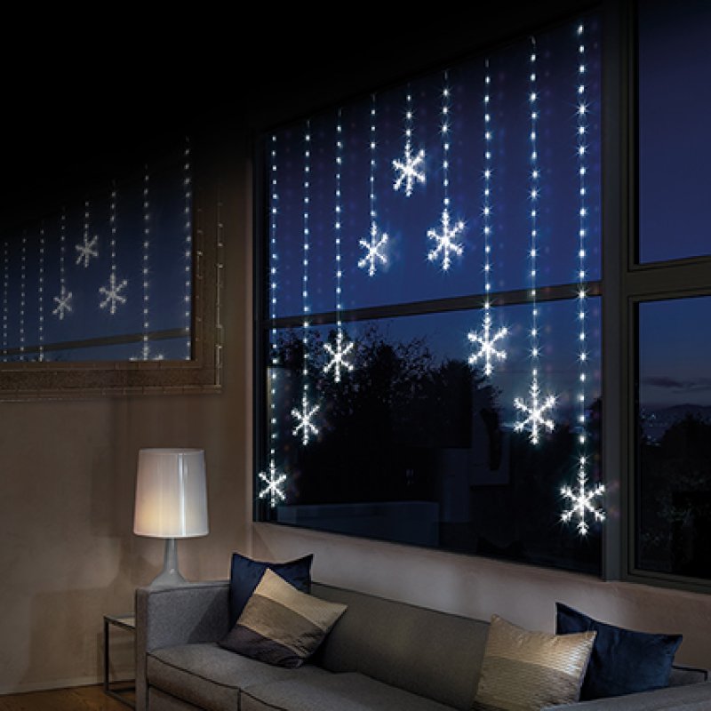 Premier 1.2x1.2m Pin Wire Snowflake V Curtain with 339 White LEDs