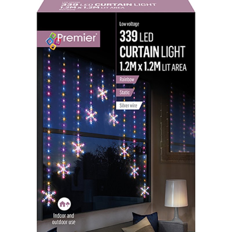 Premier 1.2x1.2m Pin Wire Snowflake V Curtain with 339 RBW LEDs