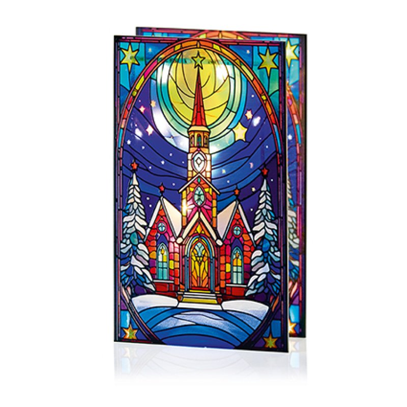 Premier battery operated lit church ornament with star stained glass windows