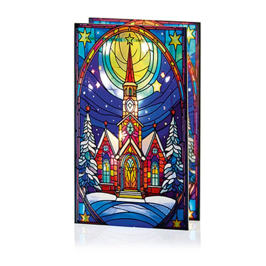 Premier battery operated lit church ornament with star stained glass windows