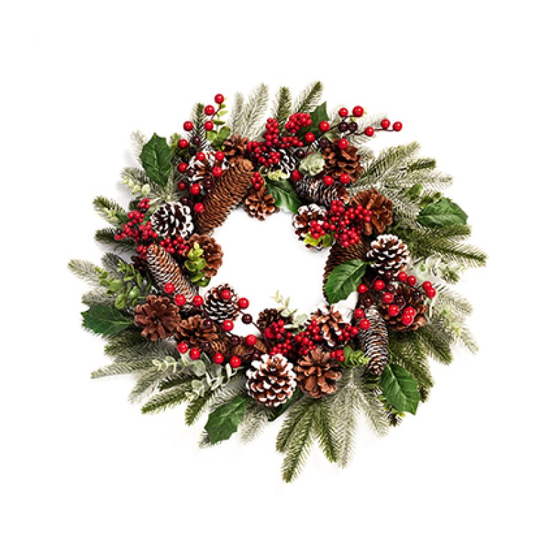 Premier Fresh Berry and Cone Wreath with Bay 50cm