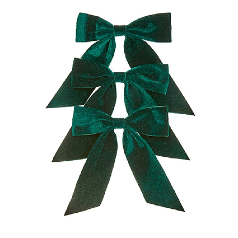 Premier 15cm set of 3 emerald green festive bows mounted on back card packaging