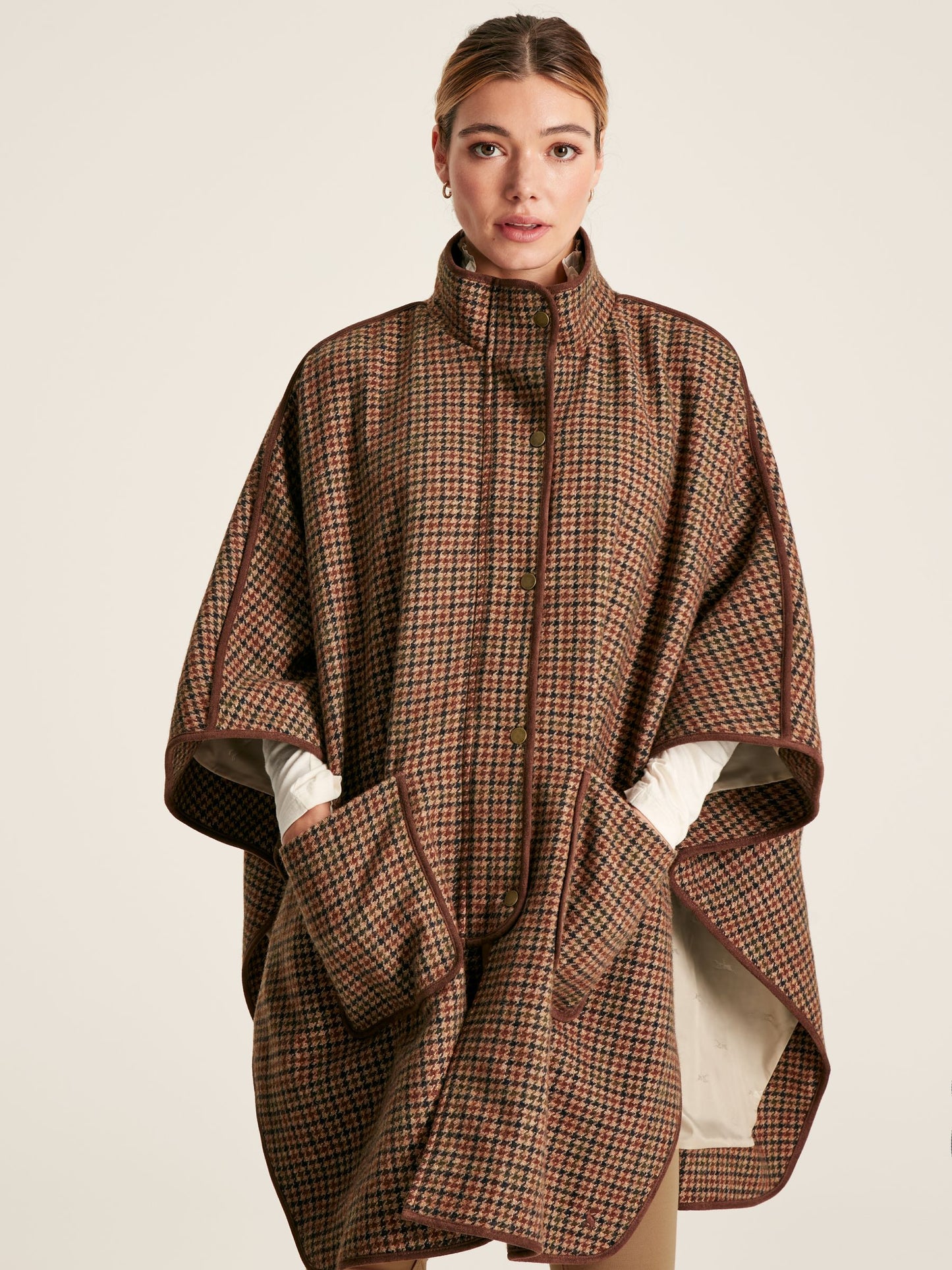 Joules Sandringham Luxe Tweed Cape with Removable Fur Trim