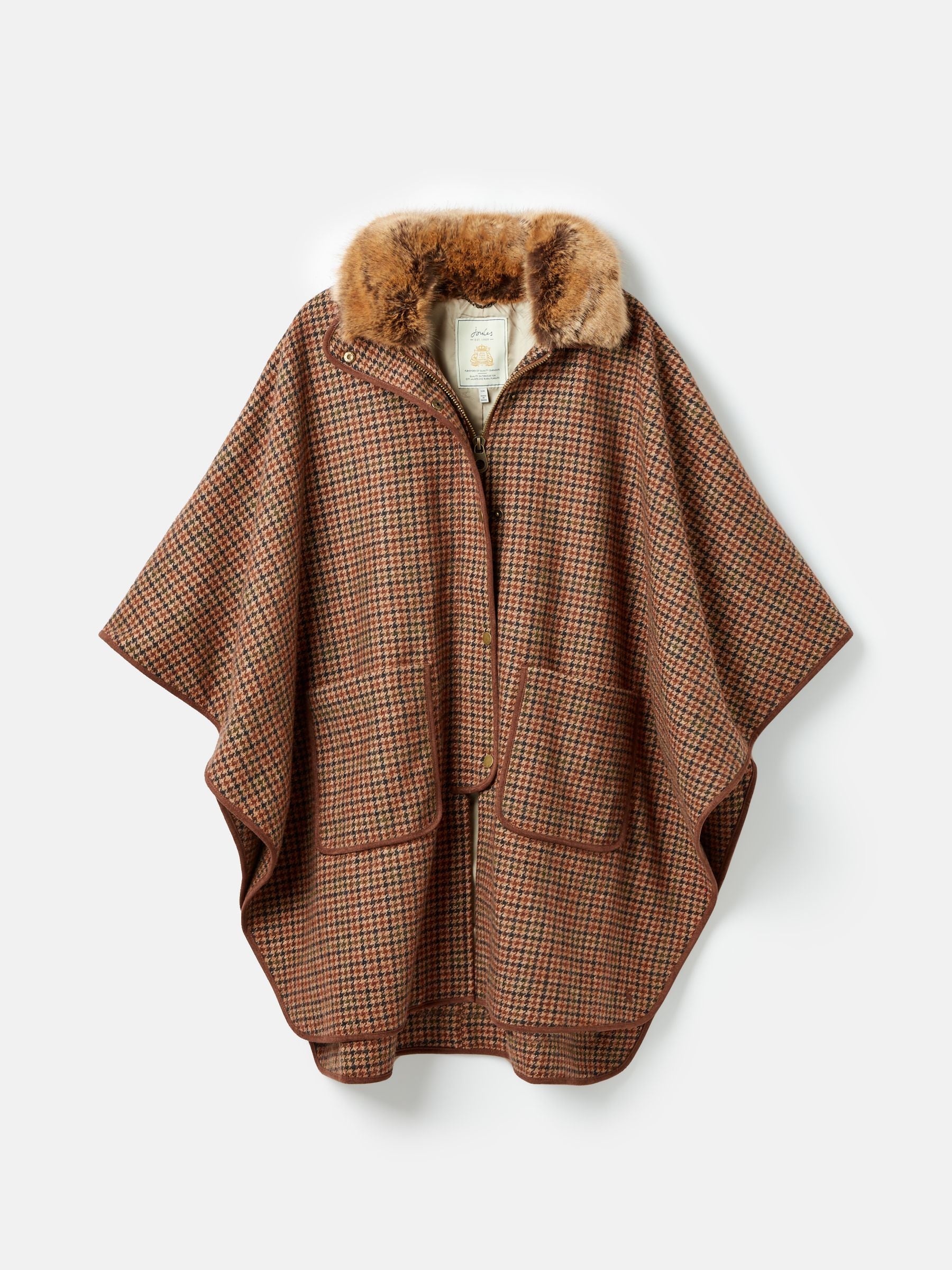 Joules Sandringham Luxe Tweed Cape with Removable Fur Trim – Sam