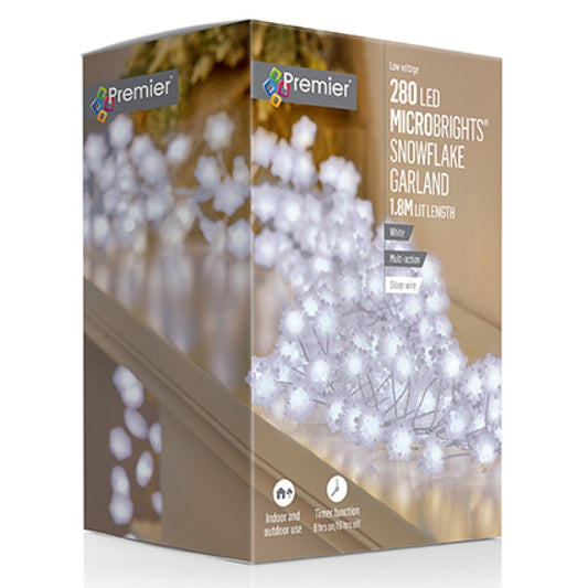 Premier Snowflake Pin Wire Garland with White 280L