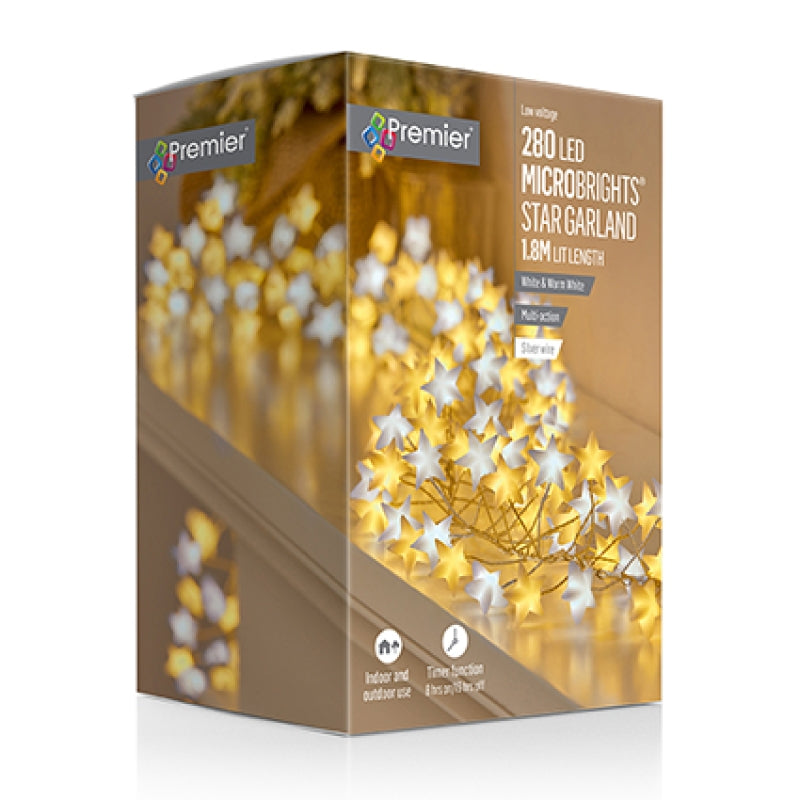 Premier Star Pin Wire Garland with White and Warm White 280L