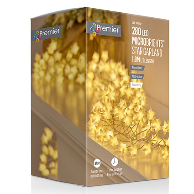 Premier Star Pin Wire Garland with Warm White 280L