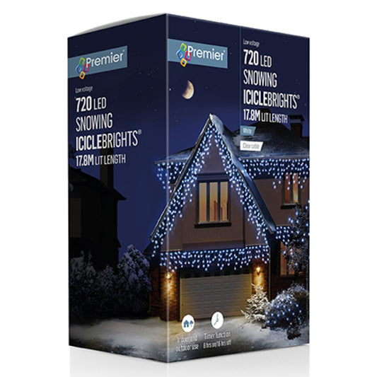 Premier 720 LED Snowing Icicles with Timer White