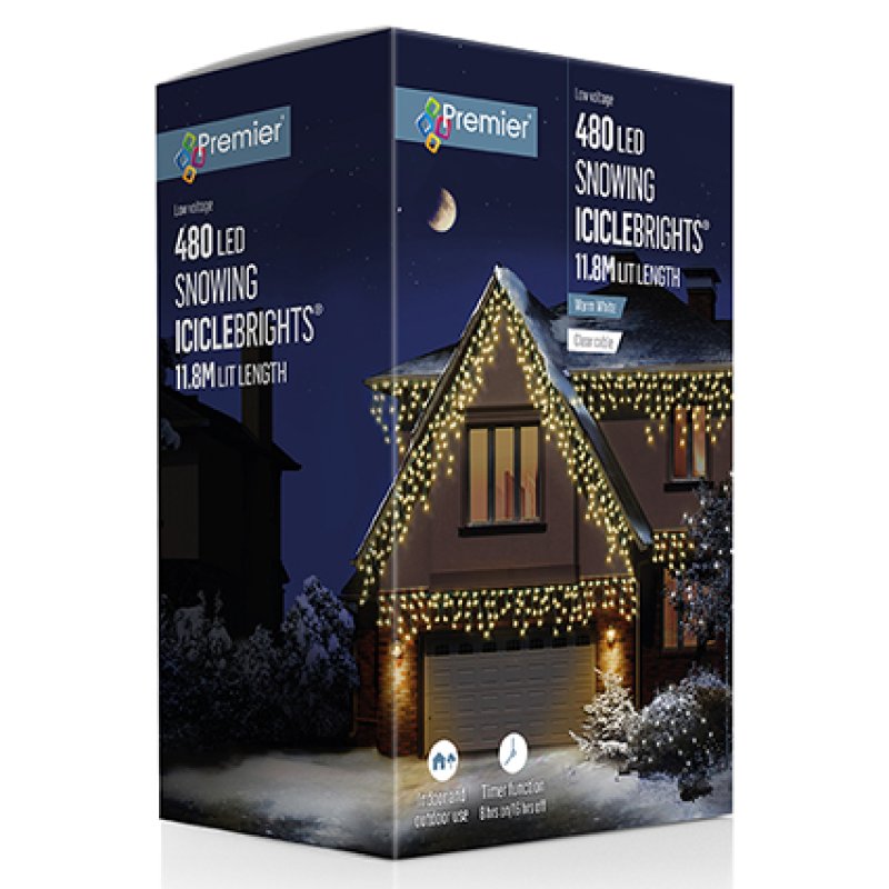 Premier 480 LED Snowing Icicles with Timer Warm White