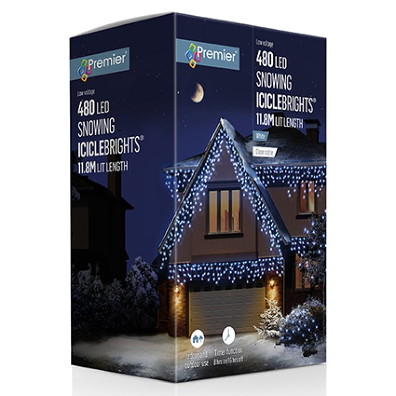 Premier 480 LED Snowing Icicles with Timer White