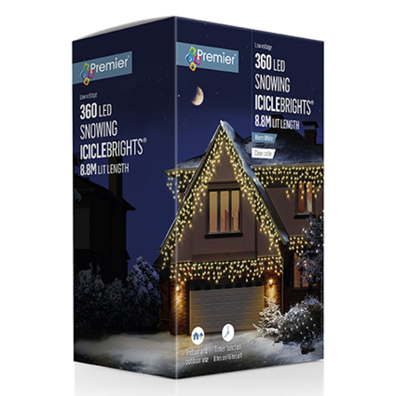 Premier 360 LED Snowing Icicles with Timer Warm White