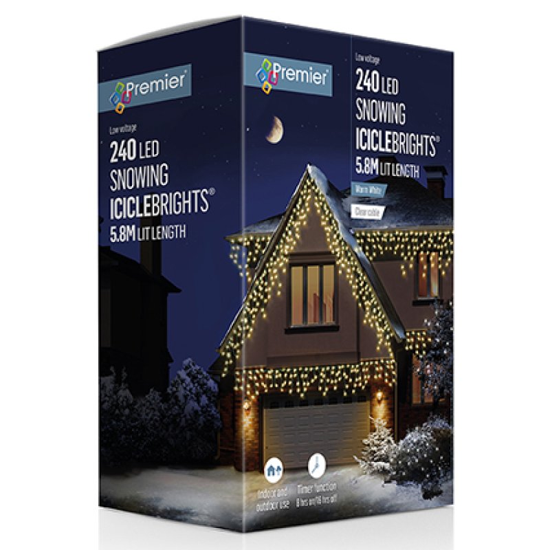 Premier 240 LED Snowing Icicles with Timer Warm White
