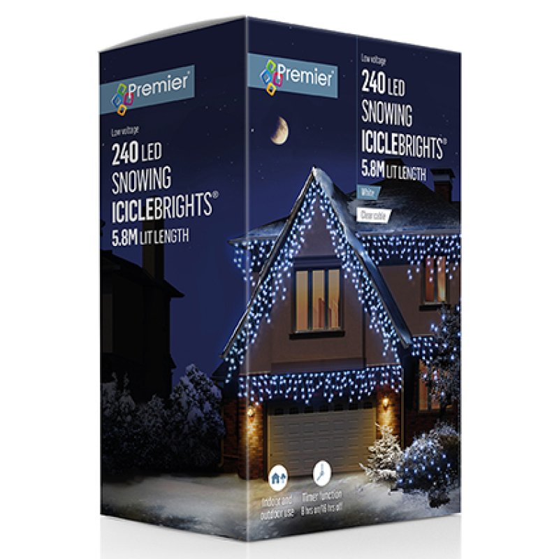 Premier 240 LED Snowing Icicles with Timer White