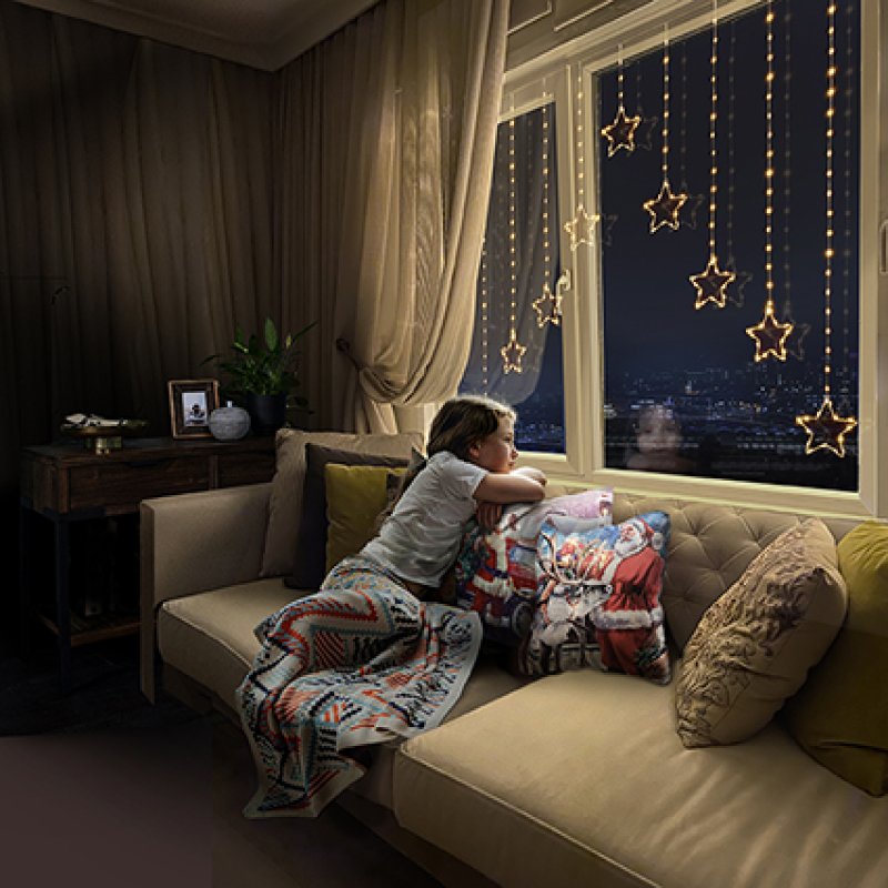 Premier 1.2m x 1.2m Flexbrights V-shaped star curtain light set with 258 warm white LEDs