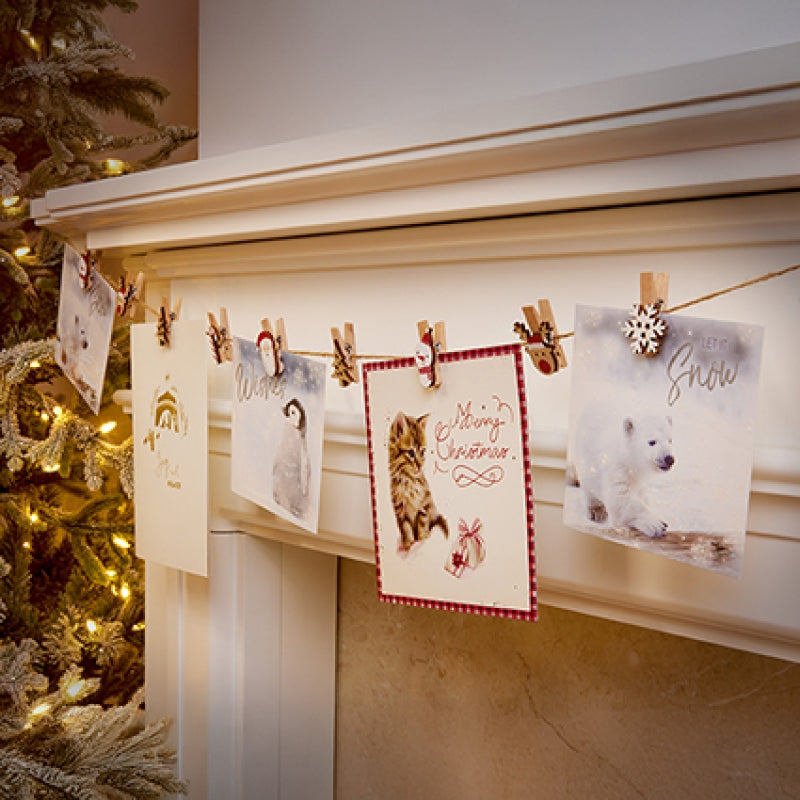 Premier 12pc Wooden Christmas Character Pegs with String