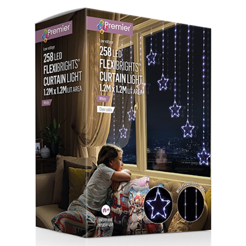 Premier 1.2m x 1.2m Flexbrights V-shaped star curtain light with 258 bright white LEDs
