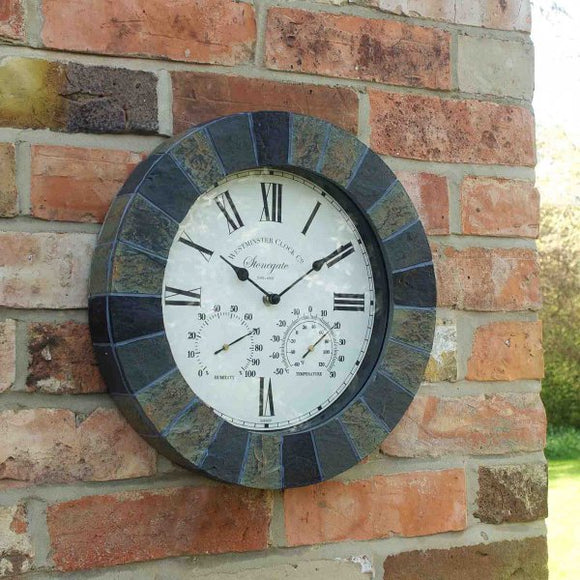 Outside In Stonegate Wall Clock & Thermometer 14in
