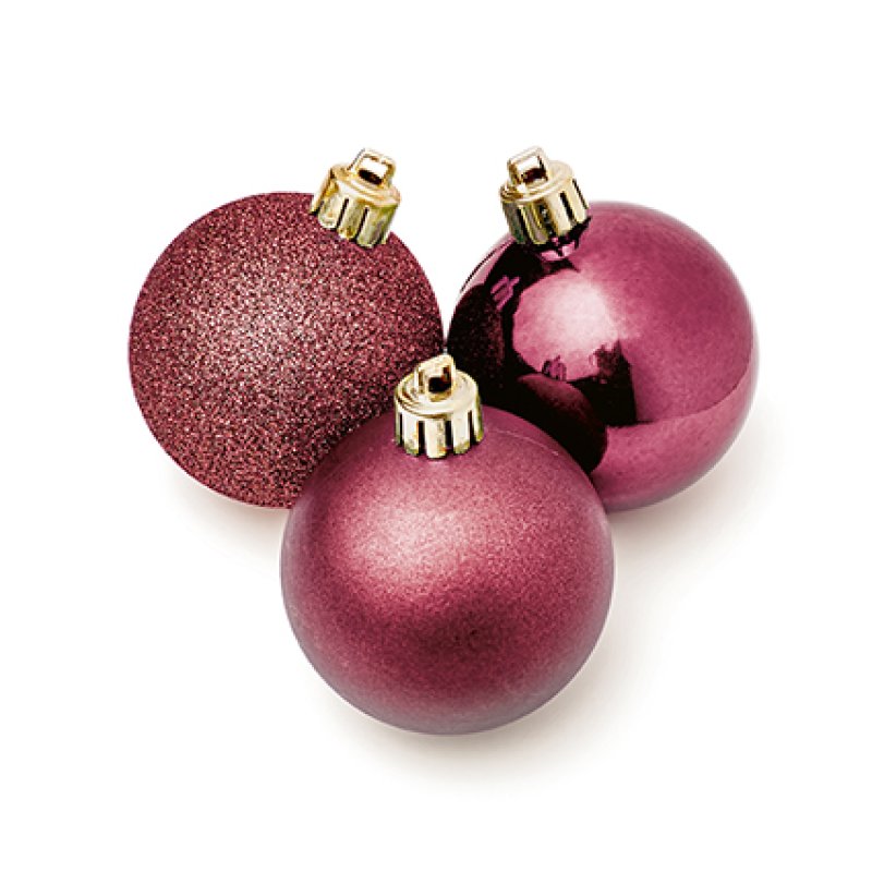 Premier 24 x 60mm Plum Finish Shatterproof Baubles hanging on a pine Christmas tree branch