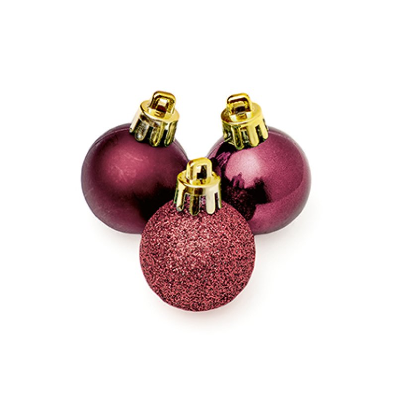 Premier 24 x 30mm Plum Finish Shatterproof Baubles displayed on a green Christmas tree branch