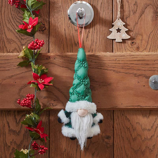 Smart Garden Green Quilted Santa Gonk hanging pendant ornament with soft white beard and green hat