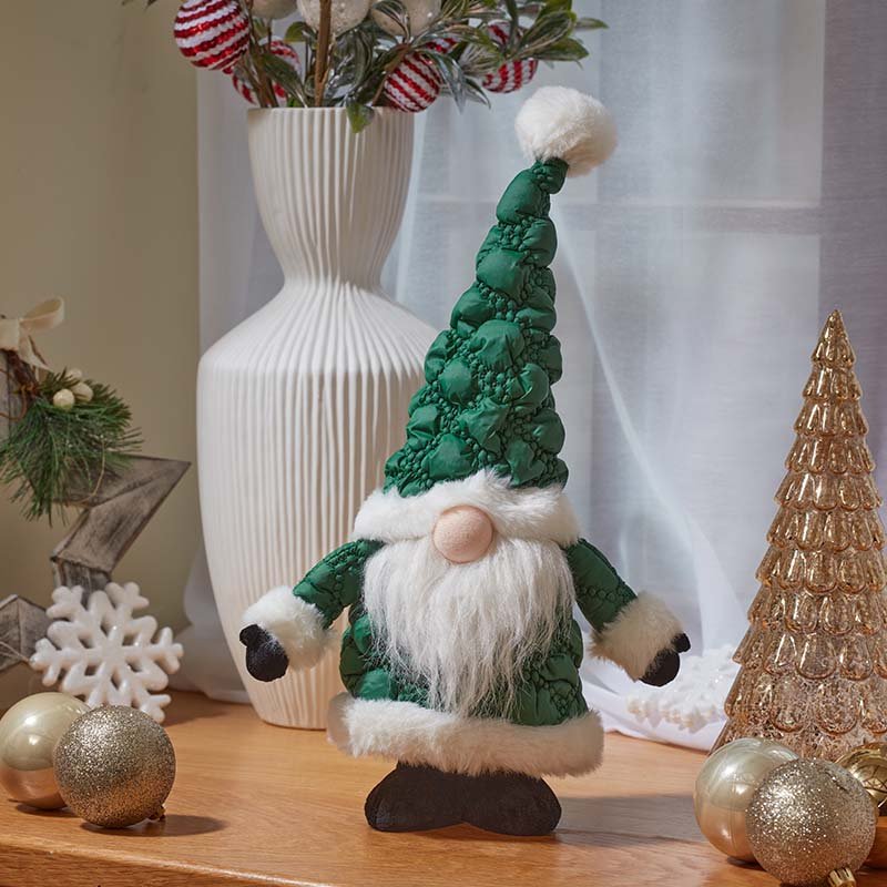 Smart Garden Green Quilted Santa Gonk hanging ornament with a tall green hat and fluffy white beard