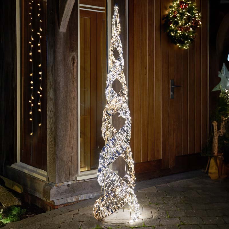 Smart Garden 180cm Silver Gilt Helix Treebelisk low voltage LED light suitable for indoor and outdoor use