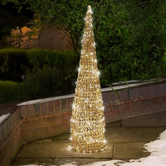 Smart Garden Titan Gold Treebelisk 120cm Christmas light glowing outdoors