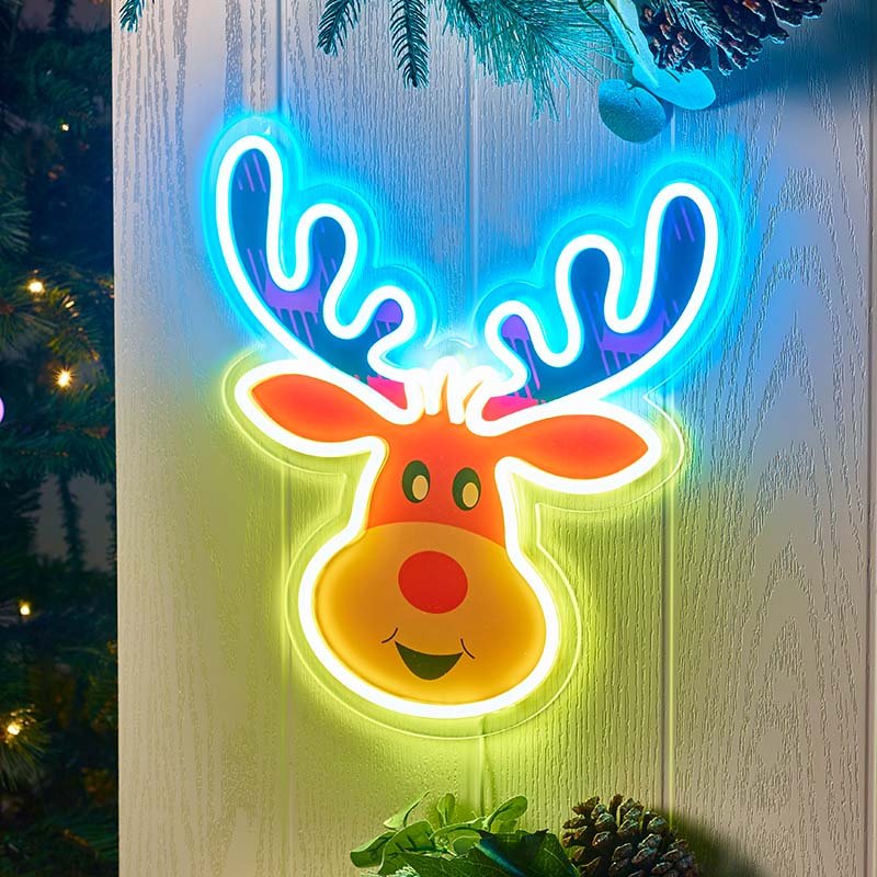 Smart Garden NeonEsque Radiant Rudy LED reindeer light illuminated on an indoor wall