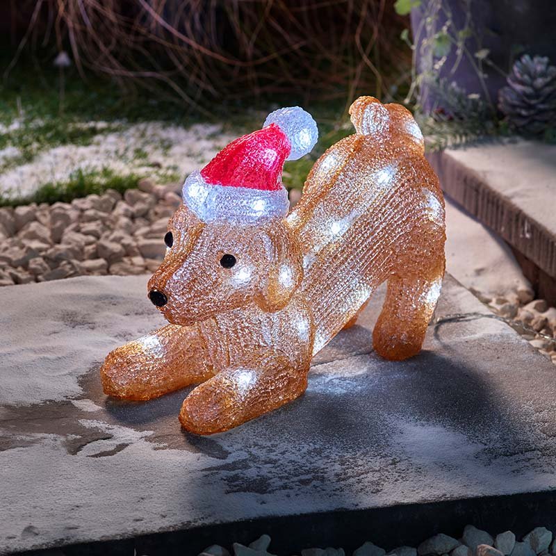 Smart Garden InLit Ice Santa Puppy light illuminated outdoors on a lawn