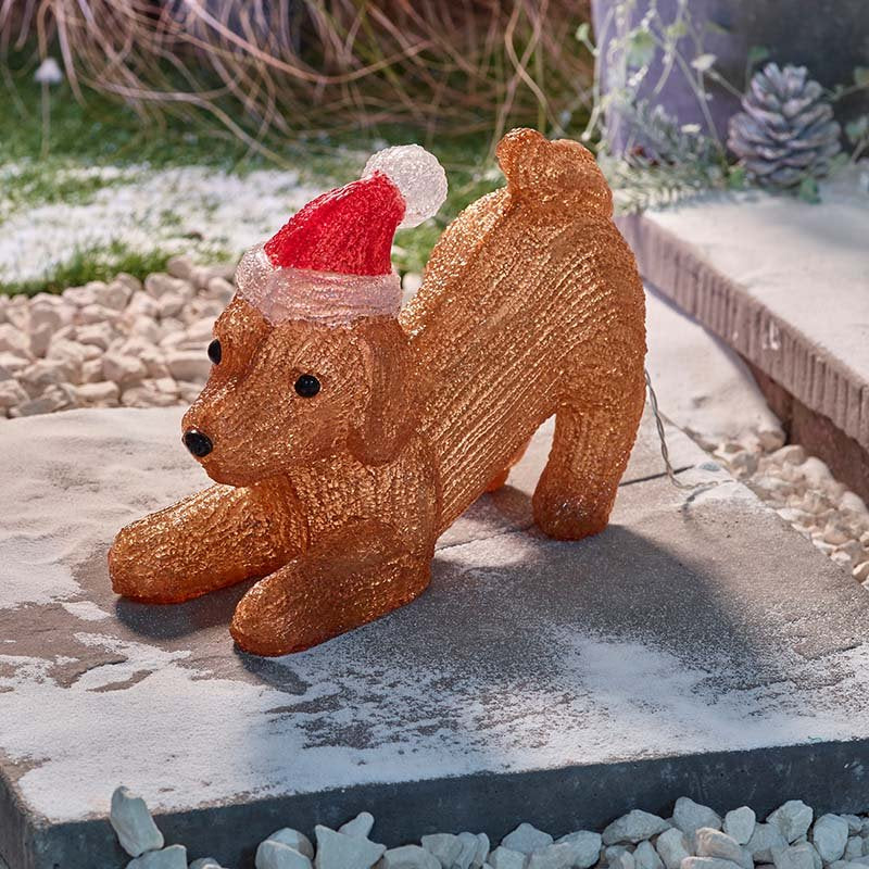 Smart Garden InLit Ice Santa Puppy light illuminated outdoors on a lawn