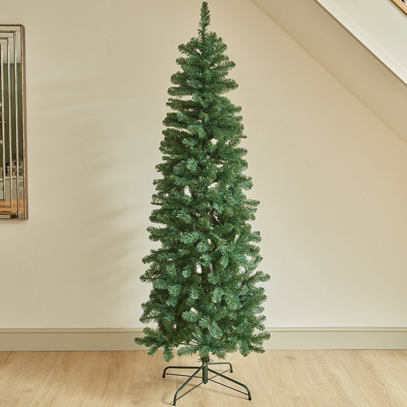 Smart Garden 6ft King Pine Slim artificial Christmas tree assembled in a living room
