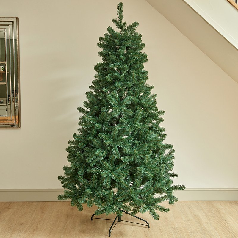 Smart Garden 6ft King Pine artificial Christmas tree assembled in a spacious living room