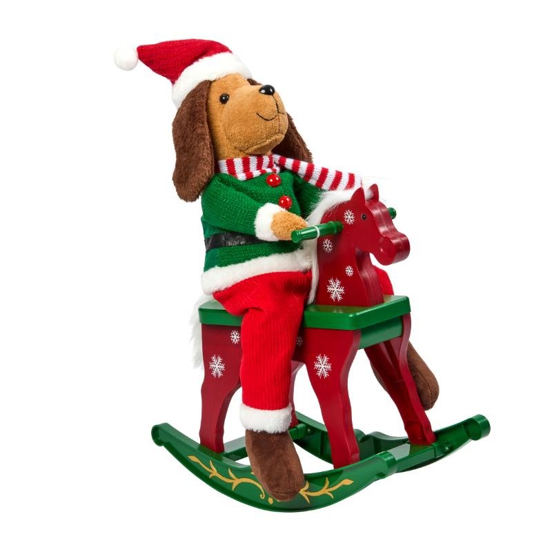 Smart Garden Rocking Horse PoochPersona plush dog Christmas decoration on a mantelpiece