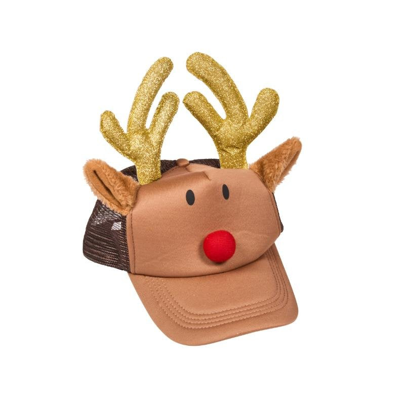 Smart Garden Rudy Cap novelty Christmas reindeer hat with glittery gold antlers and a plush red nose
