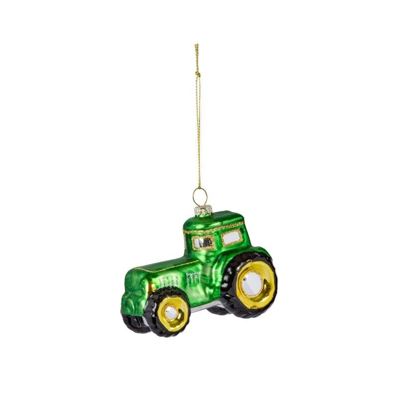 Smart Garden Glass Tractor Pendant hanging Christmas tree ornament with classic red finish and detailed wheels