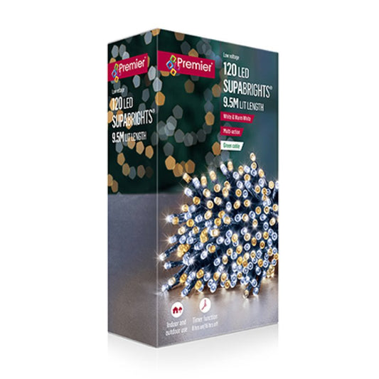 Premier 120 multi action white and warm white LED Supabrights string lights with built in timer