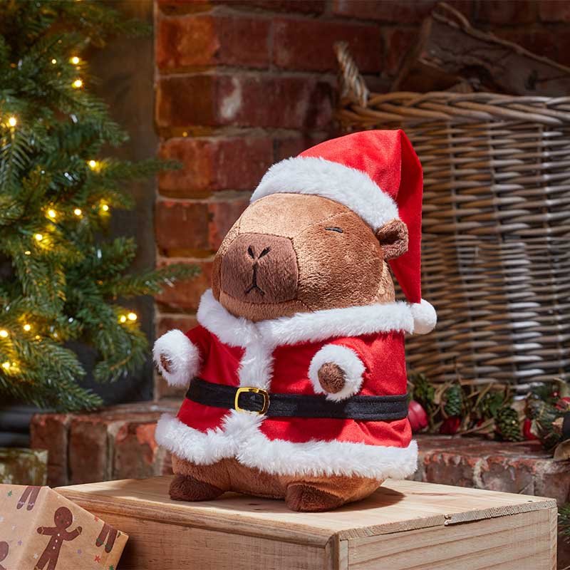 Smart Garden Santa Capybara plush Christmas decoration wearing a red Santa outfit