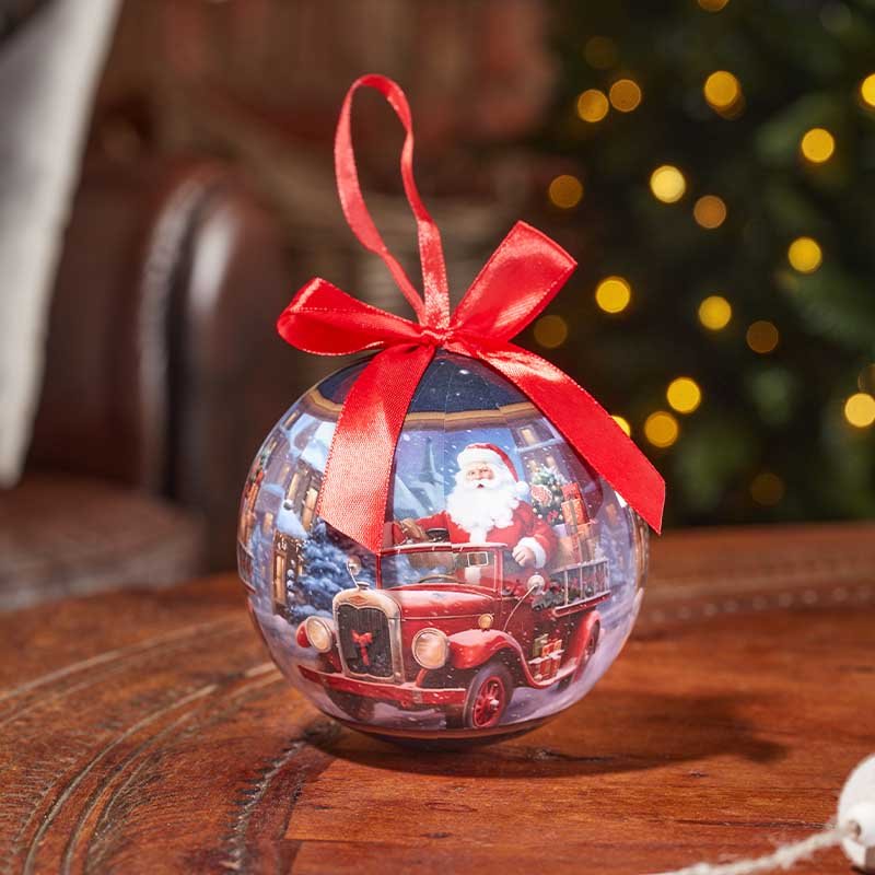Smart Garden Vintage Driving Santa Bauble Christmas ornament hanging on a festive tree branch