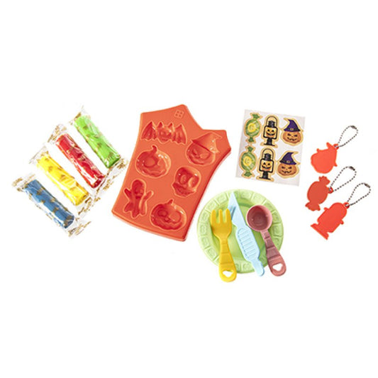 Premier Halloween clay craft kit featuring colourful modeling clay packs and shaping accessories for kids.
