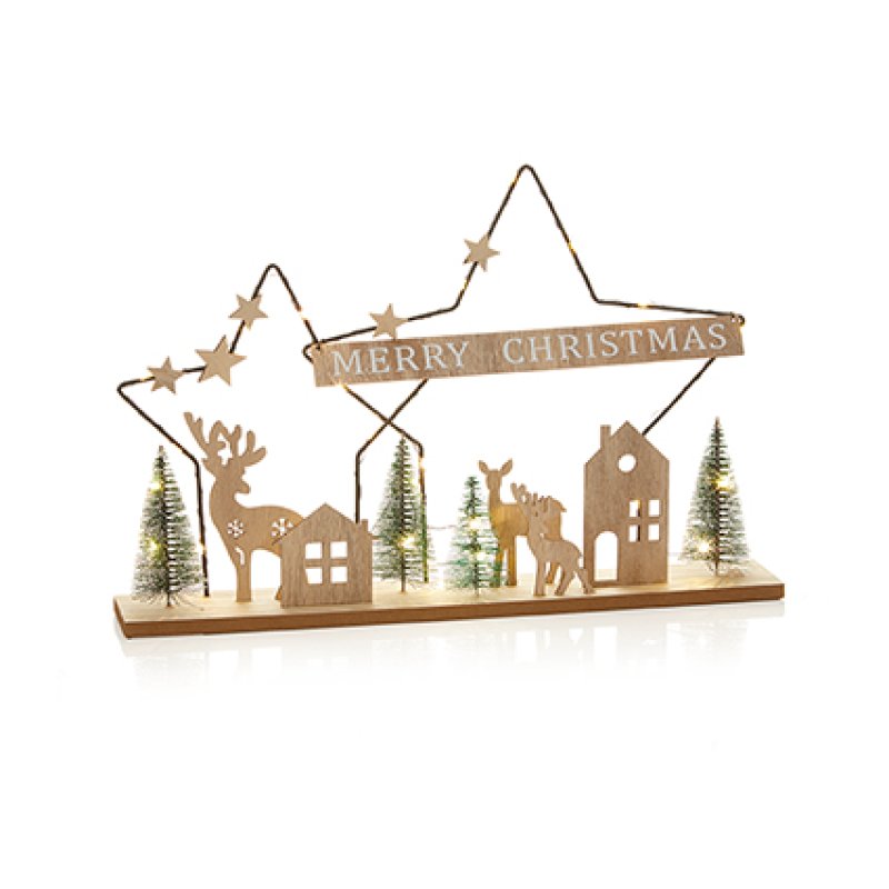 Premier 40cm battery operated lit metal star Christmas scene ornament placed on a windowsill