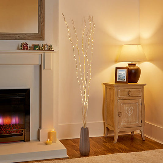 Premier 1.5m lit white twig branch floor ornament with 100 warm white LED lights
