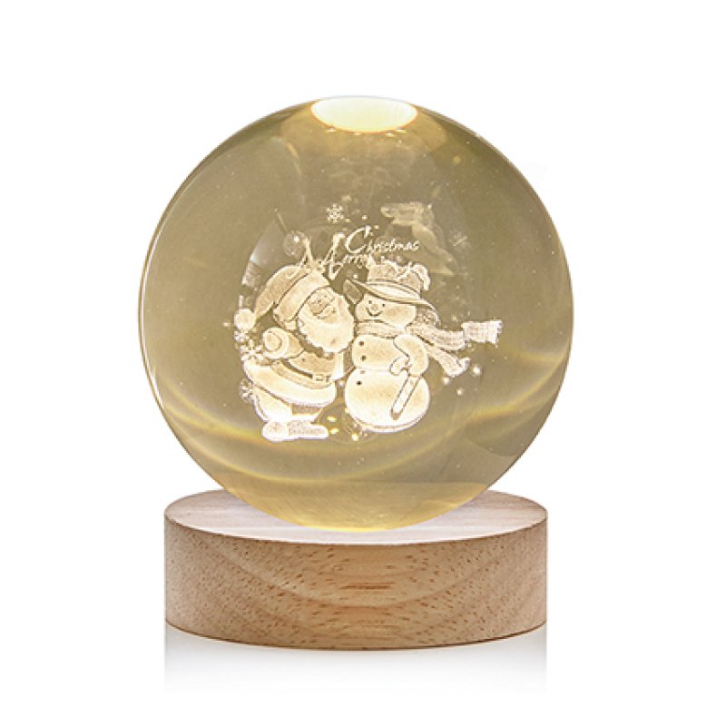 Premier 10cm USB powered etched glass ball Christmas decoration with warm white LED light and Santa snowman scene