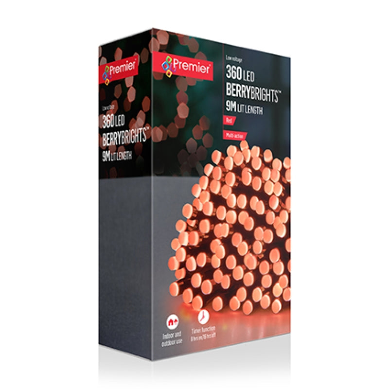 Premier 360 Multi Action Berrybrights with Red LED and Timer draped on a Christmas garland