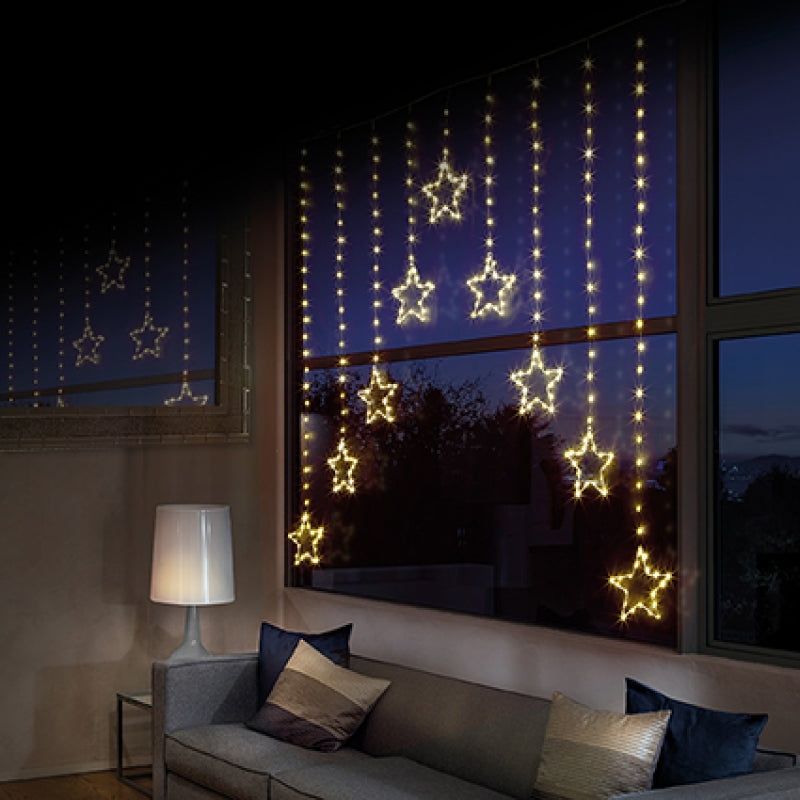 Premier 1.2m x 1.2m pin wire star V curtain light set with 303 warm white LEDs