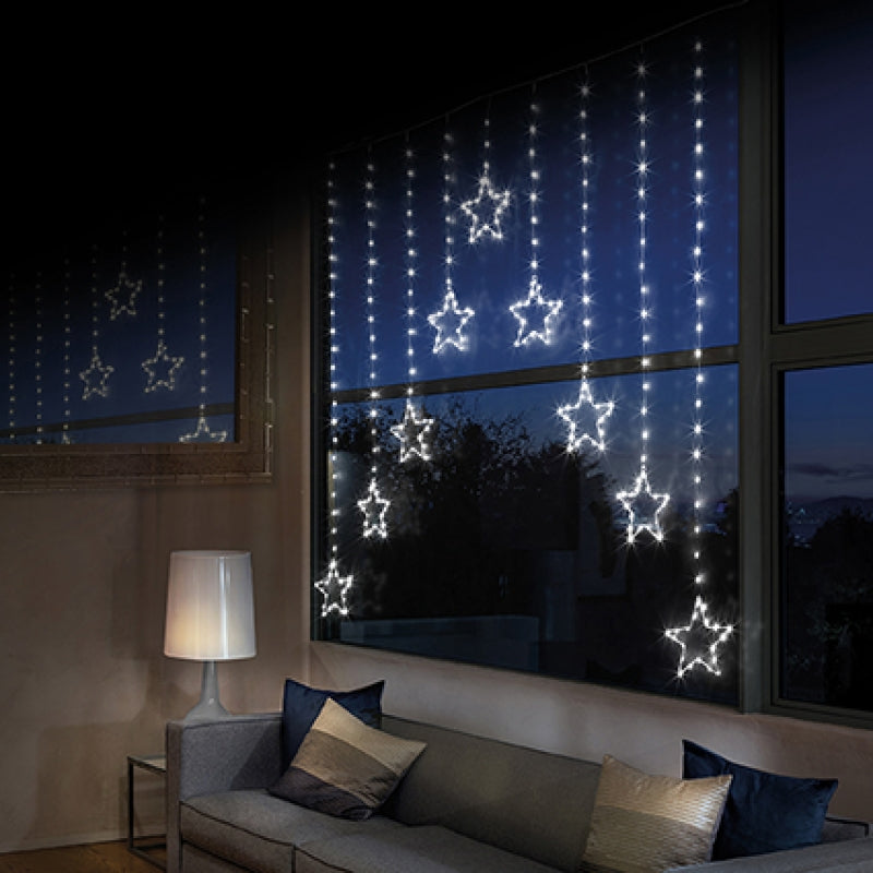Premier 1.2m x 1.2m pin wire star V curtain light set with 303 bright white LEDs