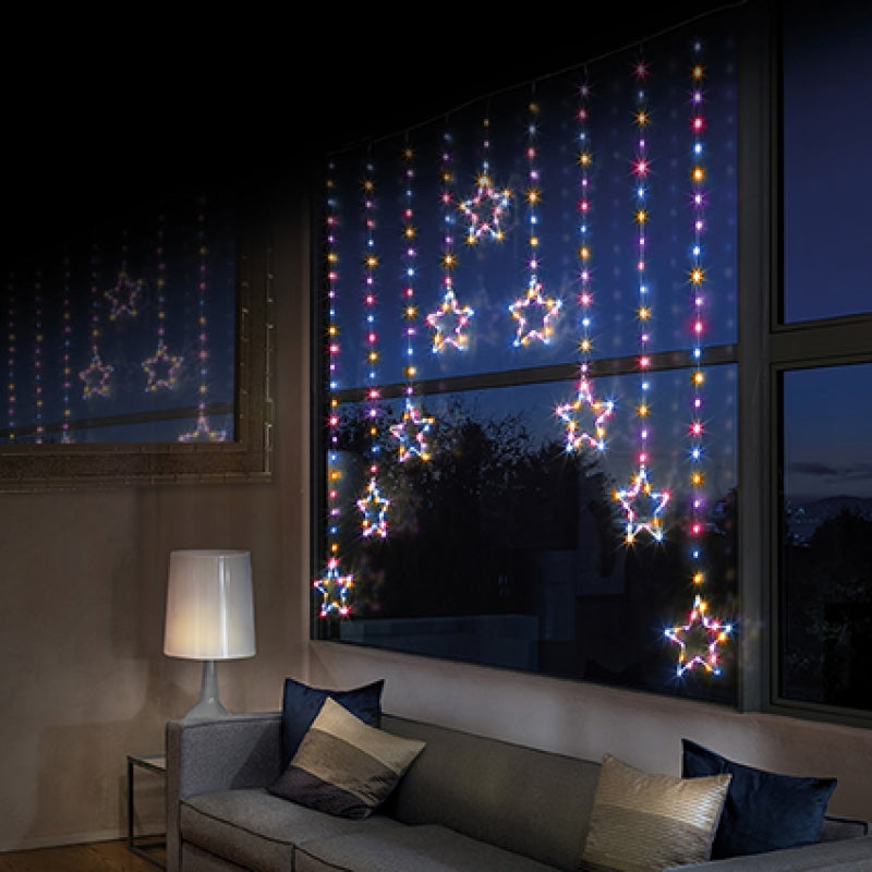 Premier 1.2m x 1.2m pin wire star V curtain lights with 303 rainbow multi-coloured LEDs