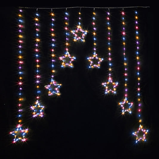 Premier 1.2m x 1.2m pin wire star V curtain lights with 303 rainbow multi-coloured LEDs