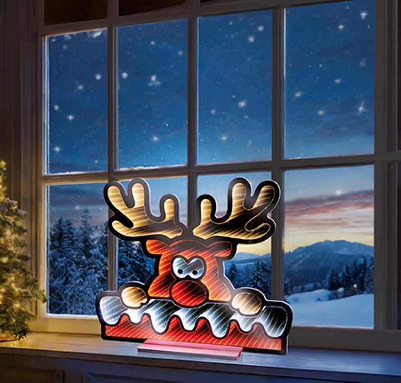Premier 40cm Rudolph coming out of the chimney illuminated tabletop infinity mirror light