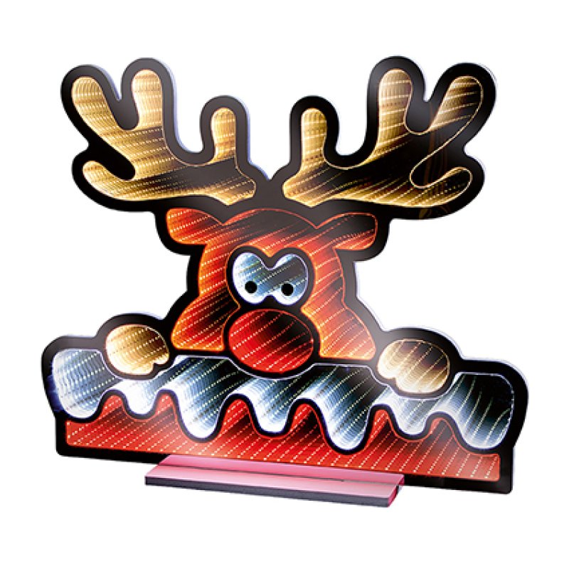 Premier 40cm Rudolph coming out of the chimney illuminated tabletop infinity mirror light