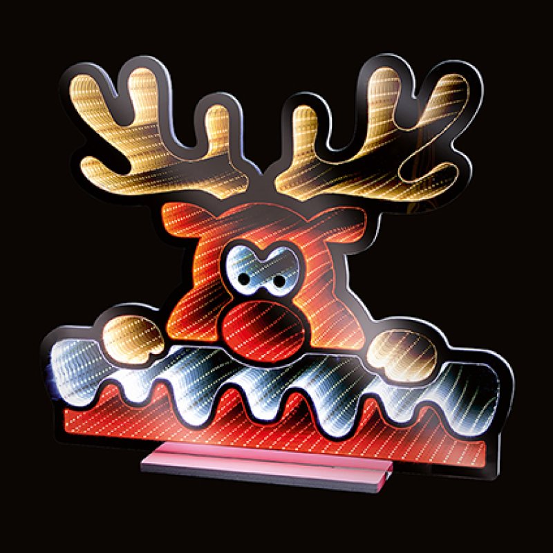Premier 40cm Rudolph coming out of the chimney illuminated tabletop infinity mirror light